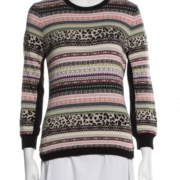 RED Valentino Black Striped Animal Print & Fair Isle Patterned Crew Neck Sweater - Picture 1 of 11